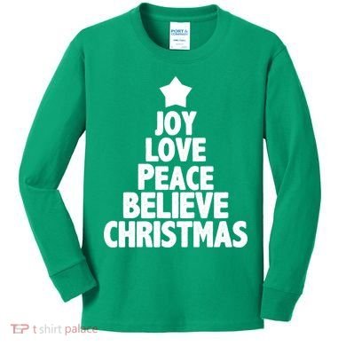 Christmas Tree Joy Love Peace Believe Kids Long Sleeve Shirt