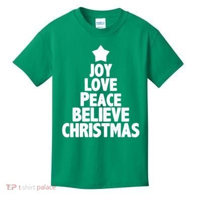 Christmas Tree Joy Love Peace Believe Kids T-Shirt