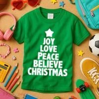 Christmas Tree Joy Love Peace Believe Kids T-Shirt thumb 3