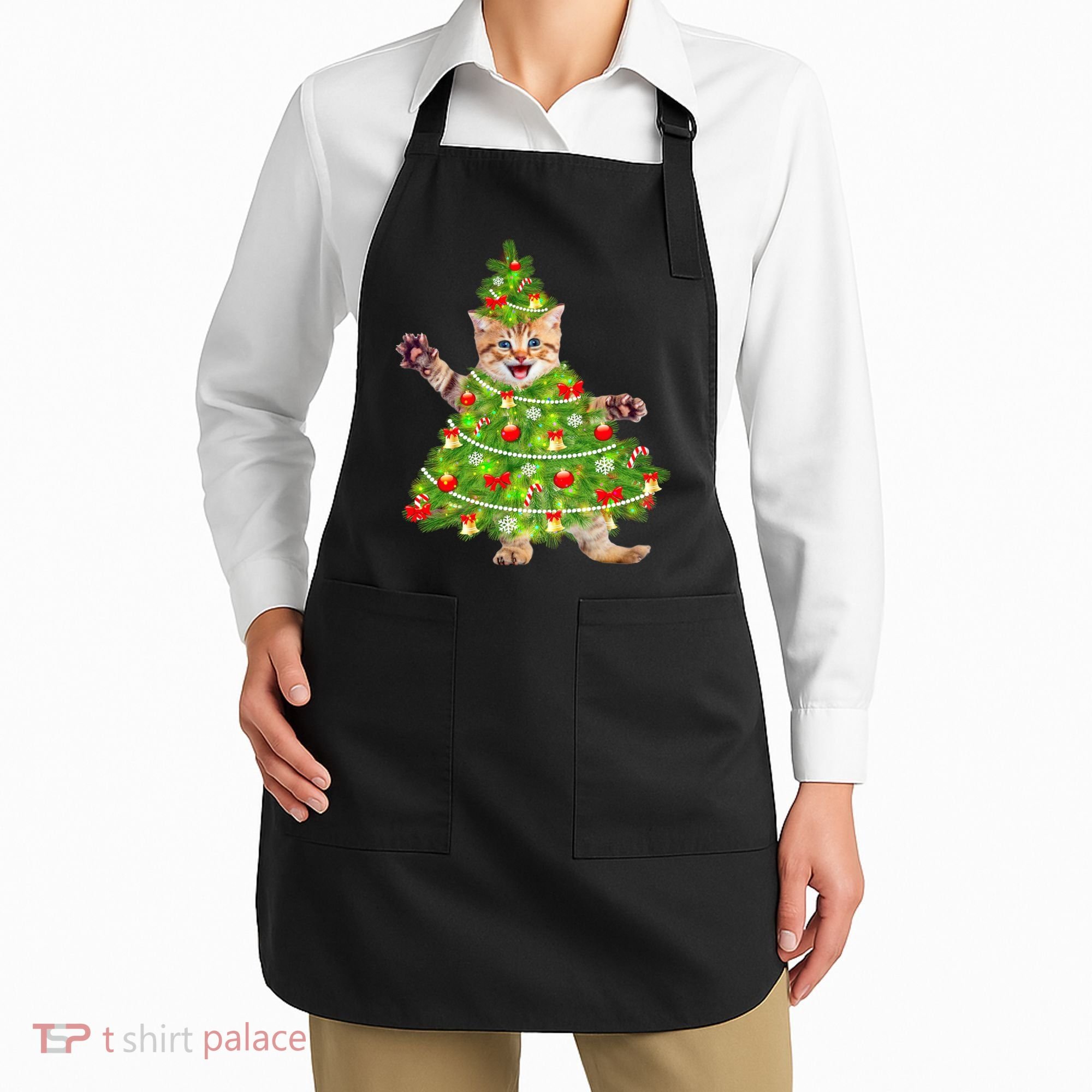 Christmas Tree Kitten Apron
