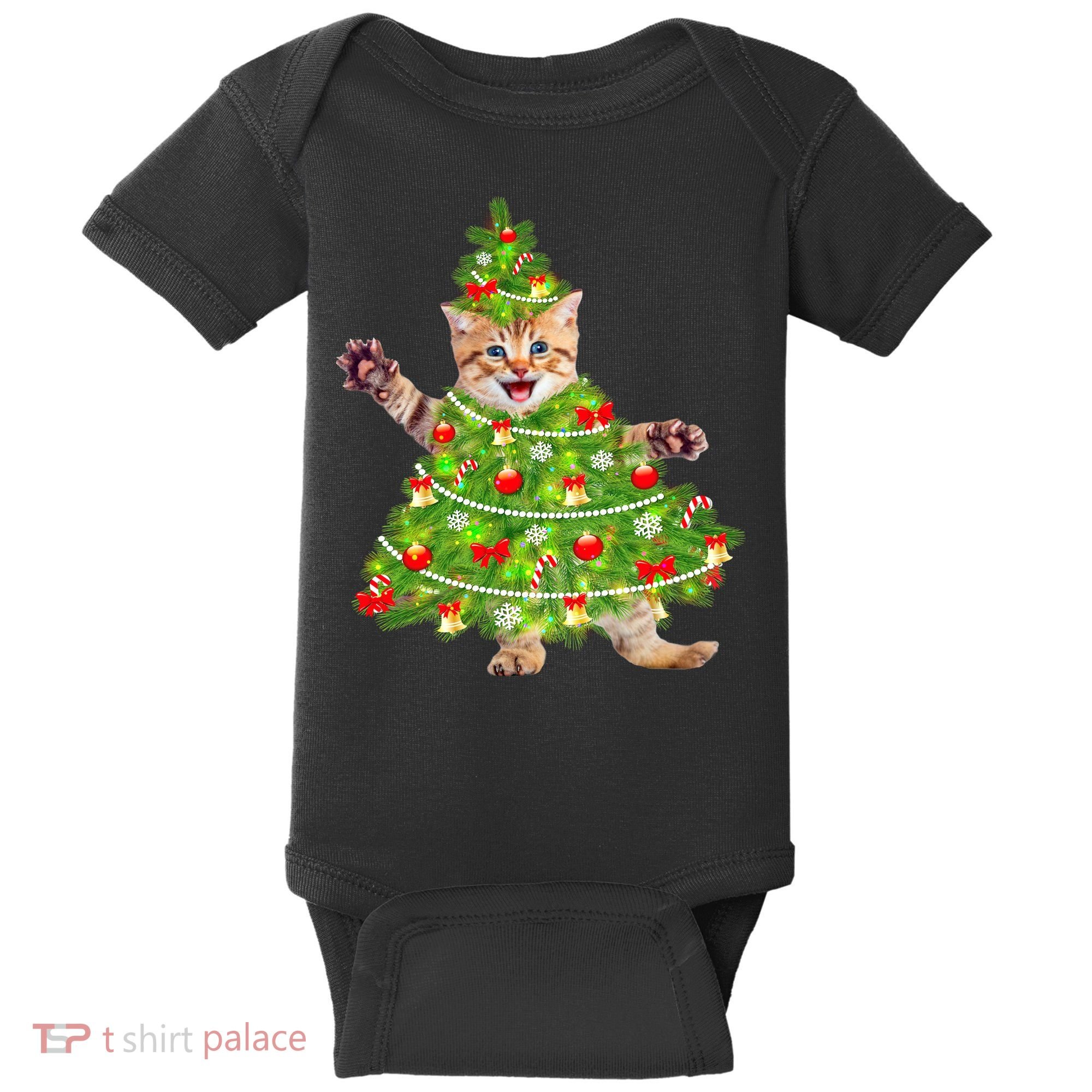 Christmas Tree Kitten Baby Bodysuit