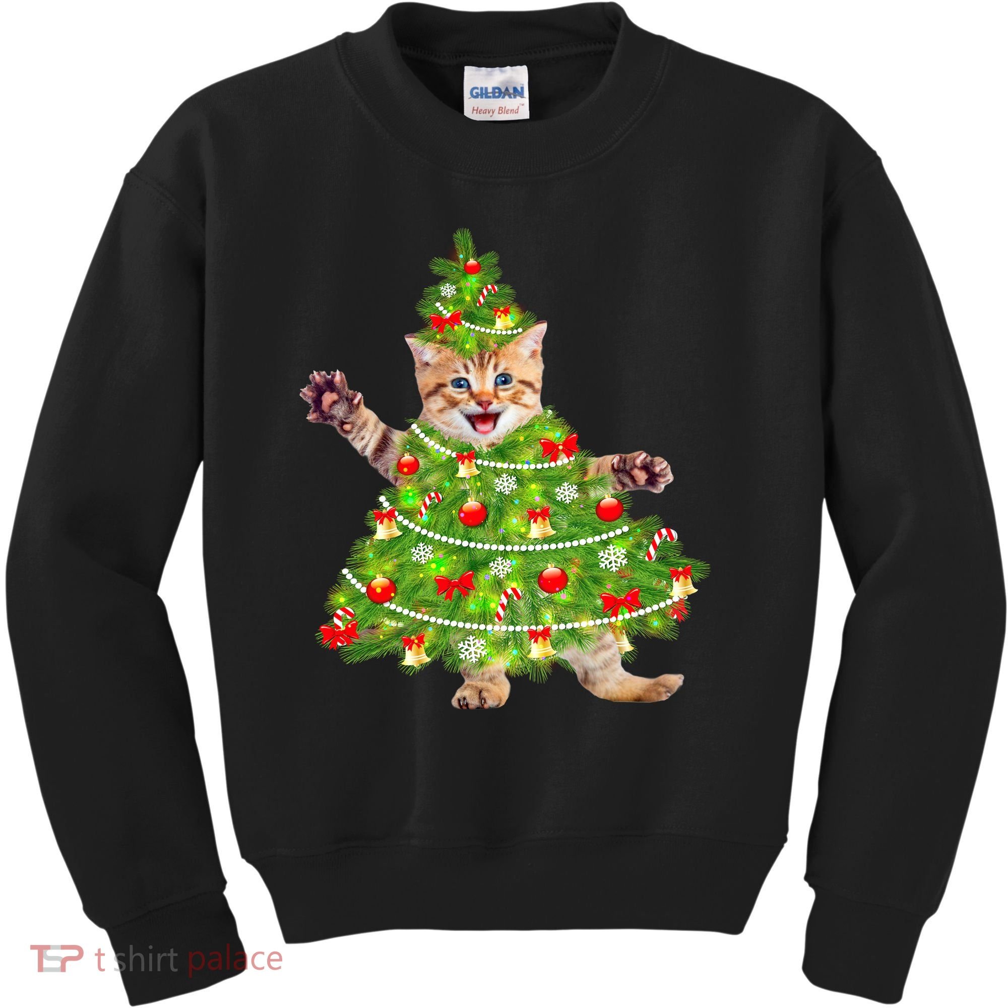 Christmas Tree Kitten Kids Sweatshirt