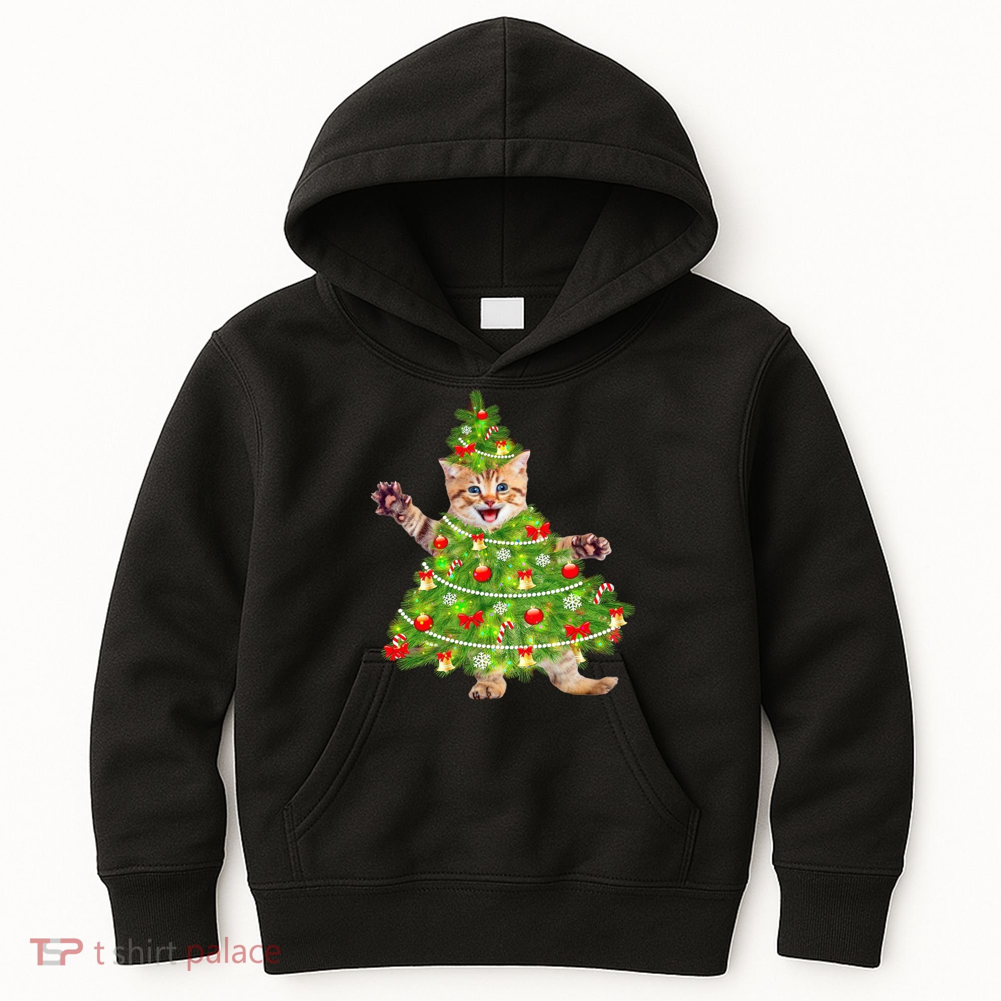Christmas Tree Kitten Kids Hoodie