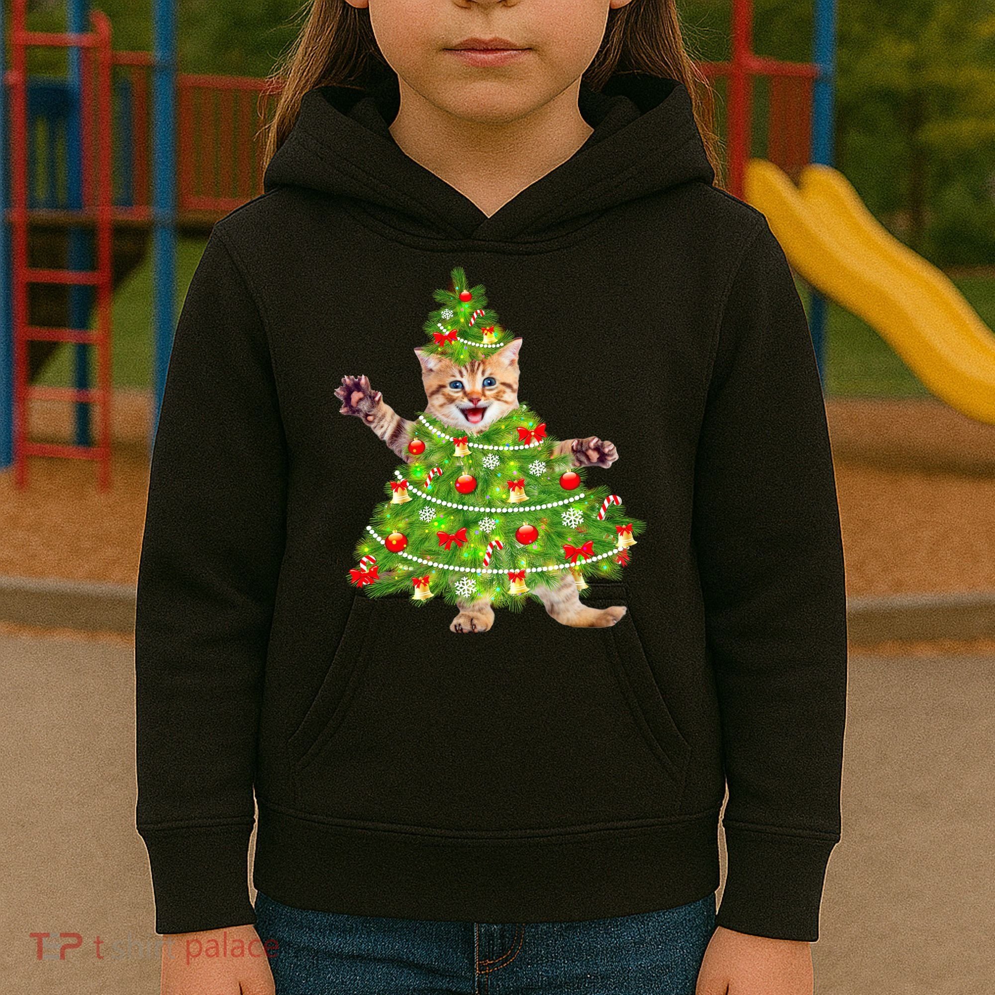 Christmas Tree Kitten Kids Hoodie