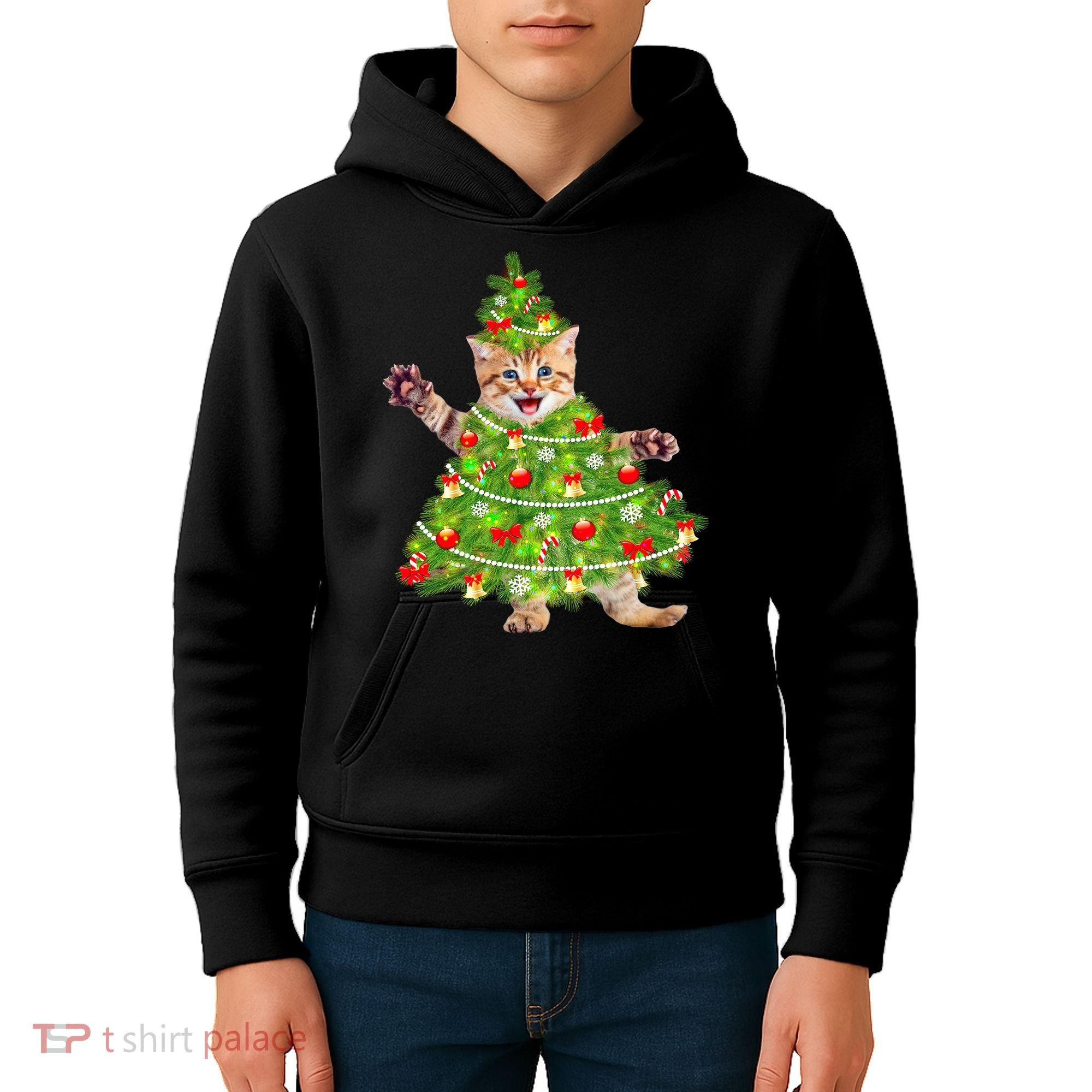 Christmas Tree Kitten Kids Hoodie