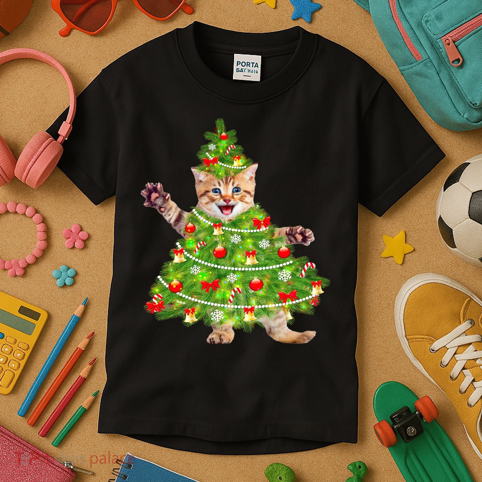 Christmas Tree Kitten Kids T-Shirt