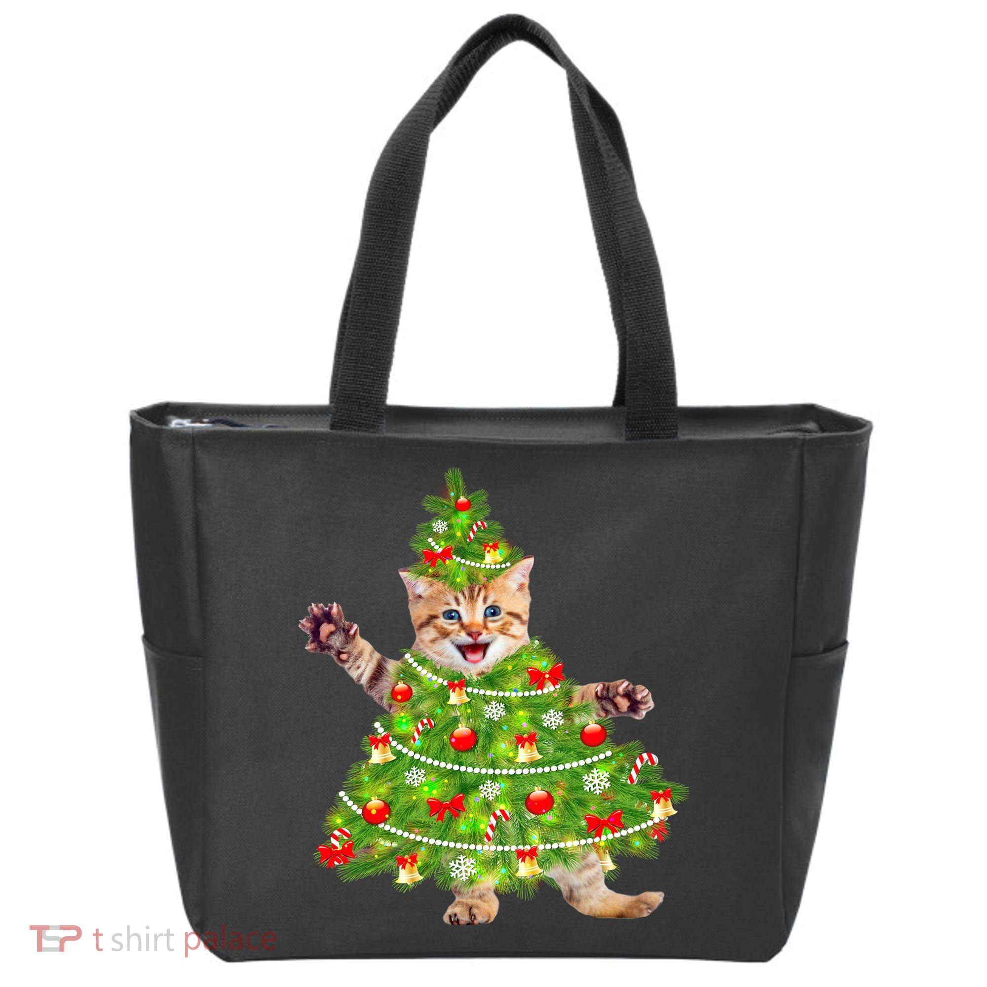Christmas Tree Kitten Tote Bag
