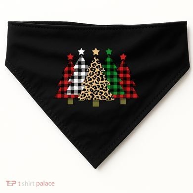 Christmas Trees Buffalo Plaid & Leopard Design USA-Made Doggie Bandana