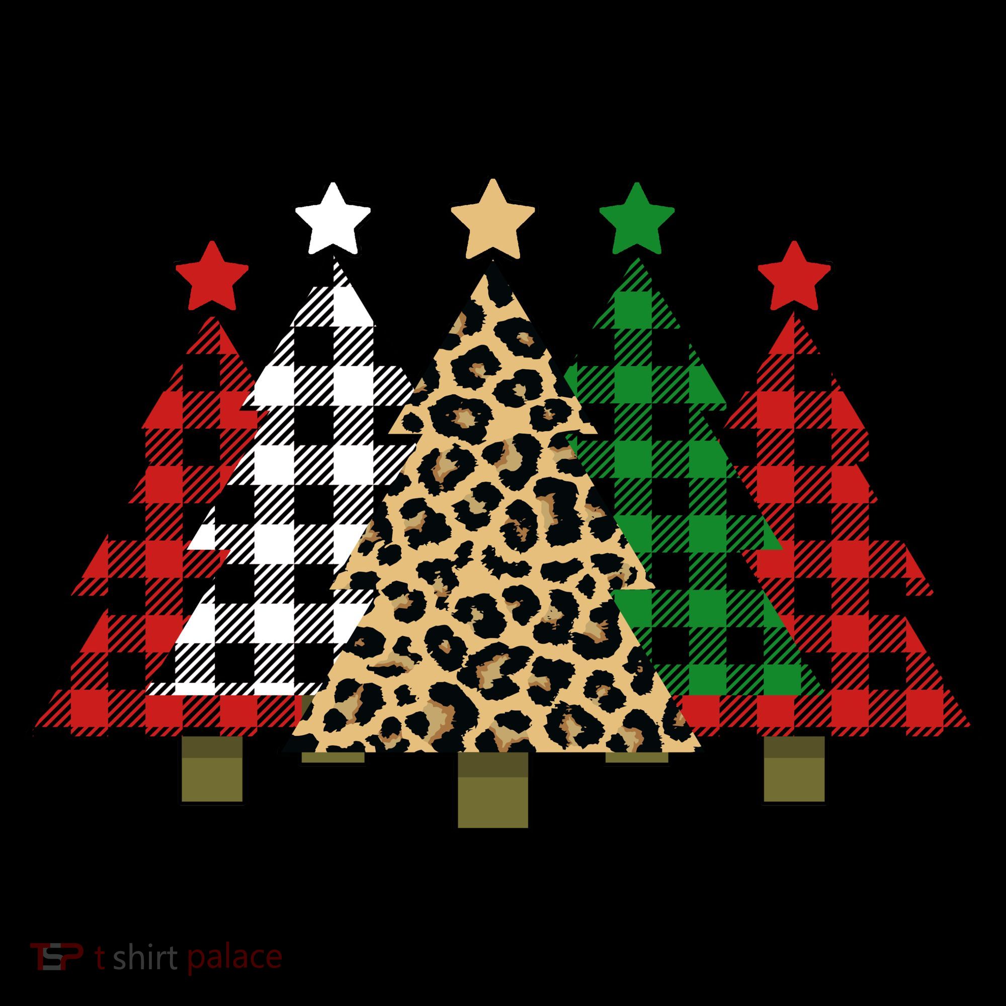 Christmas Trees Buffalo Plaid & Leopard Design USA-Made Doggie Bandana