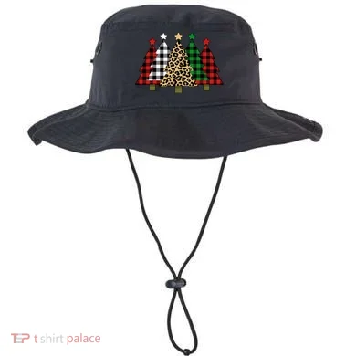 Christmas Trees Buffalo Plaid & Leopard Design Bucket Hat