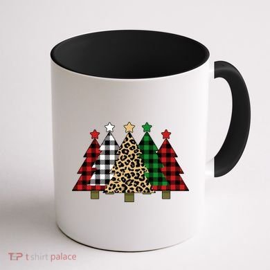 Christmas Trees Buffalo Plaid & Leopard Design Coffee Mug back
