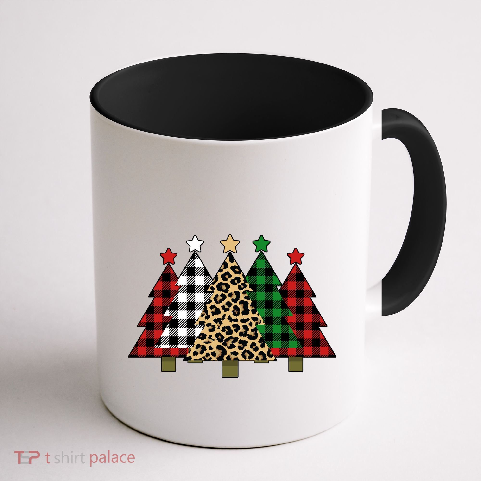 Christmas Trees Buffalo Plaid & Leopard Design Coffee Mug