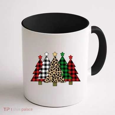 Christmas Trees Buffalo Plaid & Leopard Design Coffee Mug back