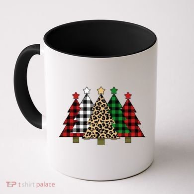 Christmas Trees Buffalo Plaid & Leopard Design Coffee Mug