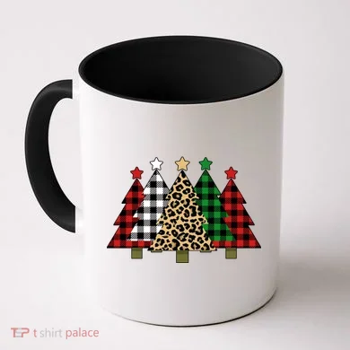 Christmas Trees Buffalo Plaid & Leopard Design Coffee Mug