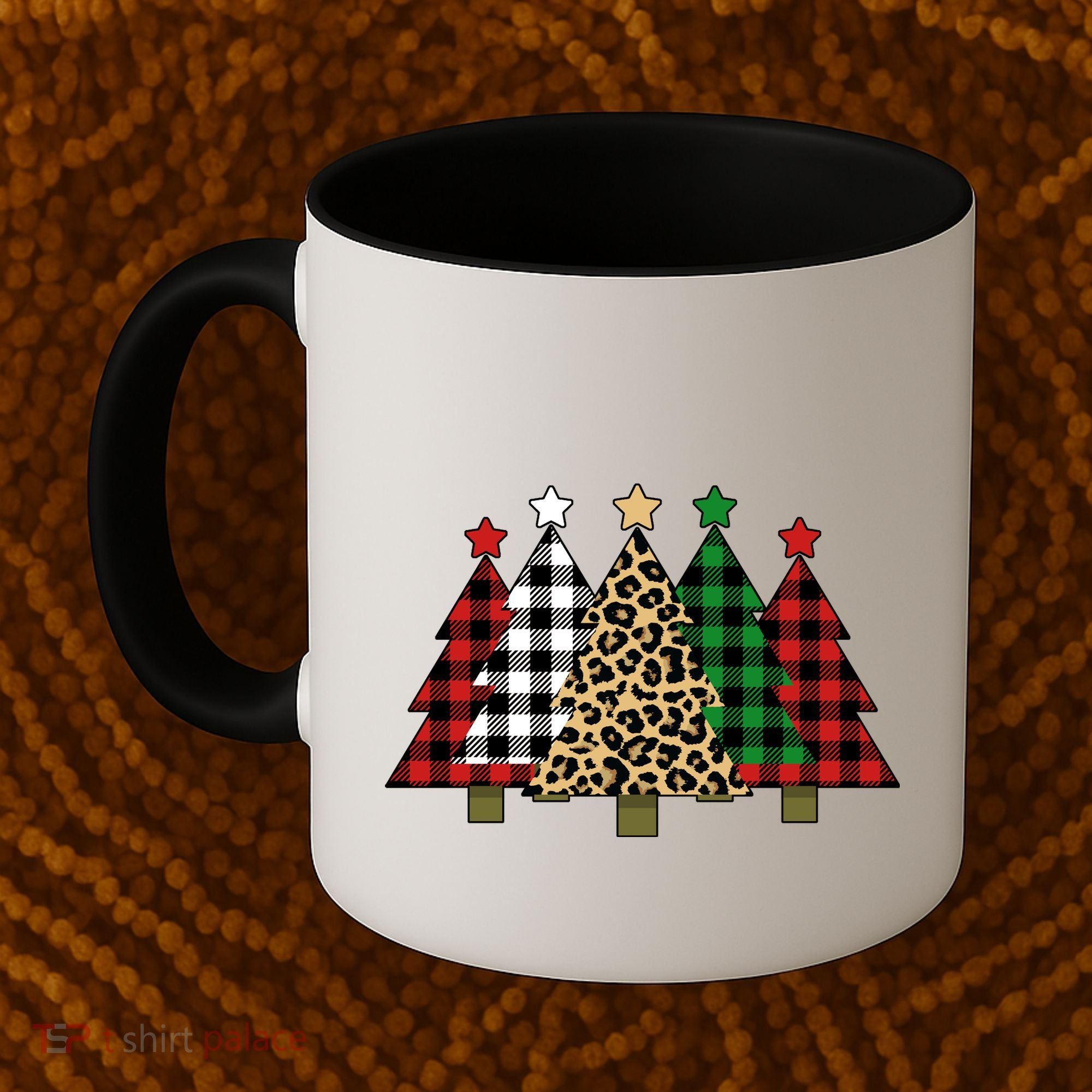Christmas Trees Buffalo Plaid & Leopard Design Coffee Mug