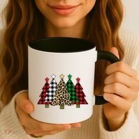 Christmas Trees Buffalo Plaid & Leopard Design Coffee Mug thumb 3