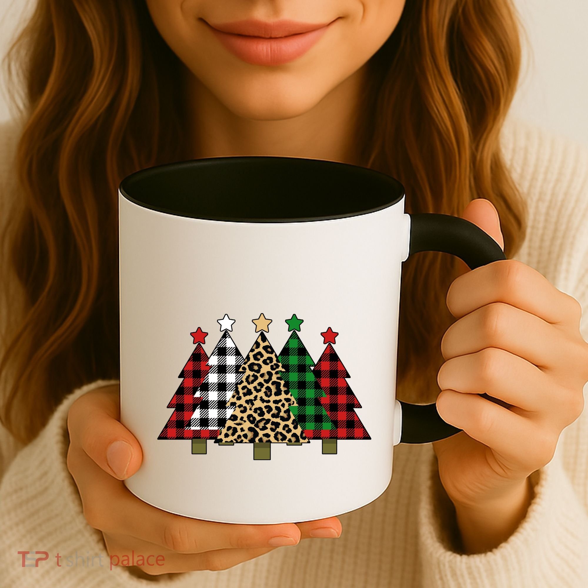 Christmas Trees Buffalo Plaid & Leopard Design Coffee Mug