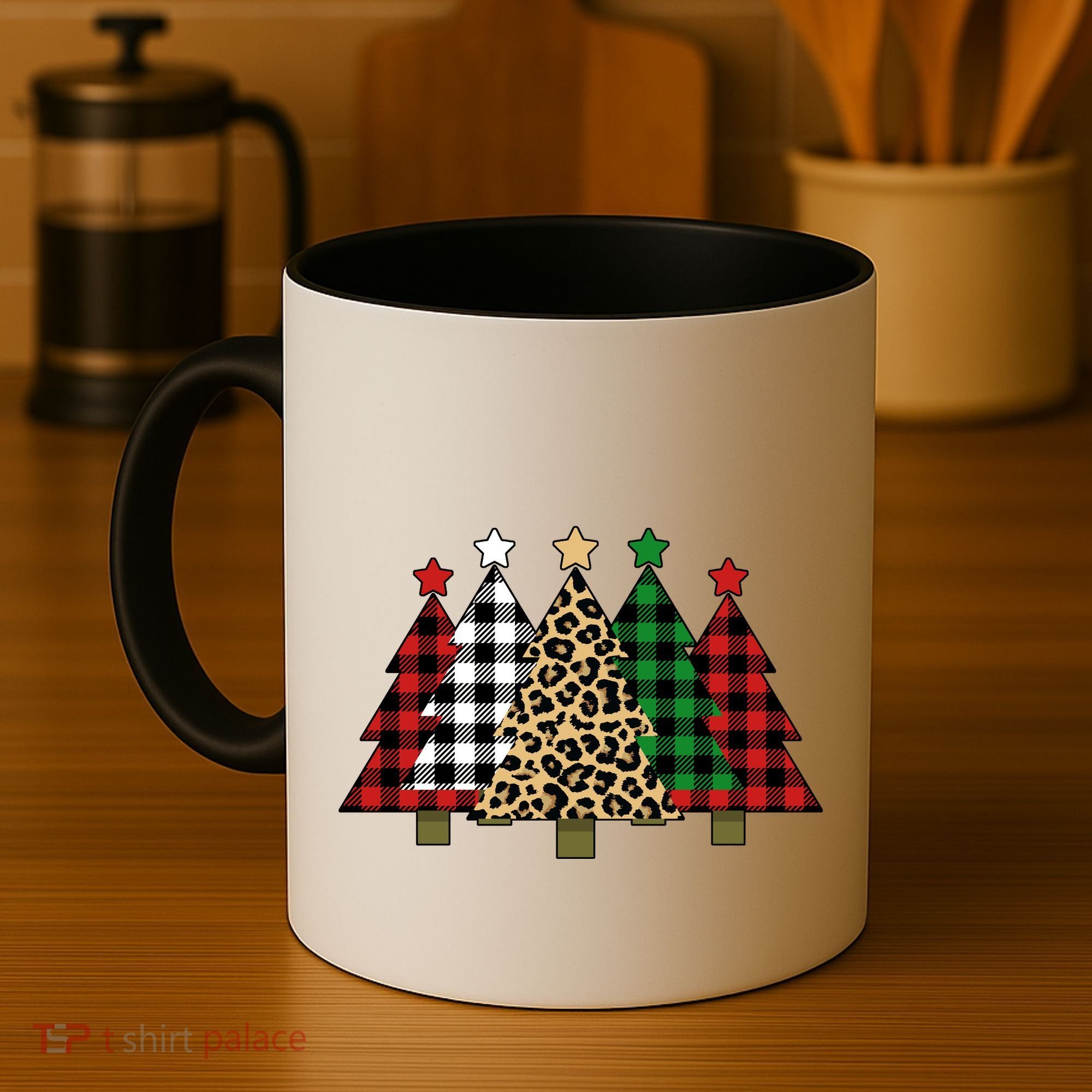 Christmas Trees Buffalo Plaid & Leopard Design Coffee Mug