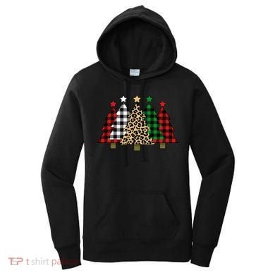 Christmas Trees Buffalo Plaid & Leopard Design Women's Hoodie