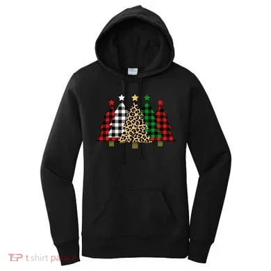 Christmas Trees Buffalo Plaid & Leopard Design Women's Hoodie