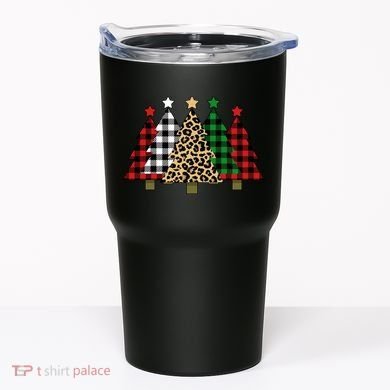 Christmas Trees Buffalo Plaid & Leopard Design Tumbler