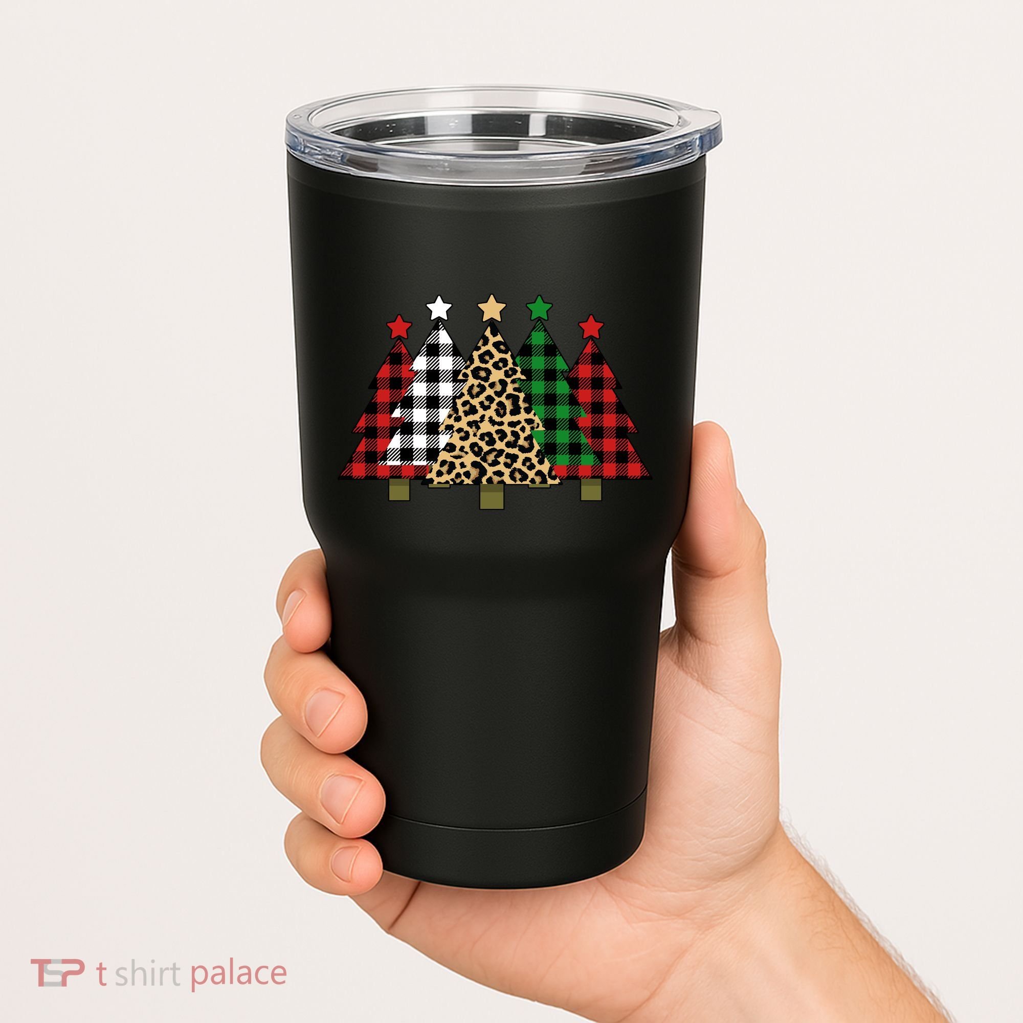 Christmas Trees Buffalo Plaid & Leopard Design Tumbler