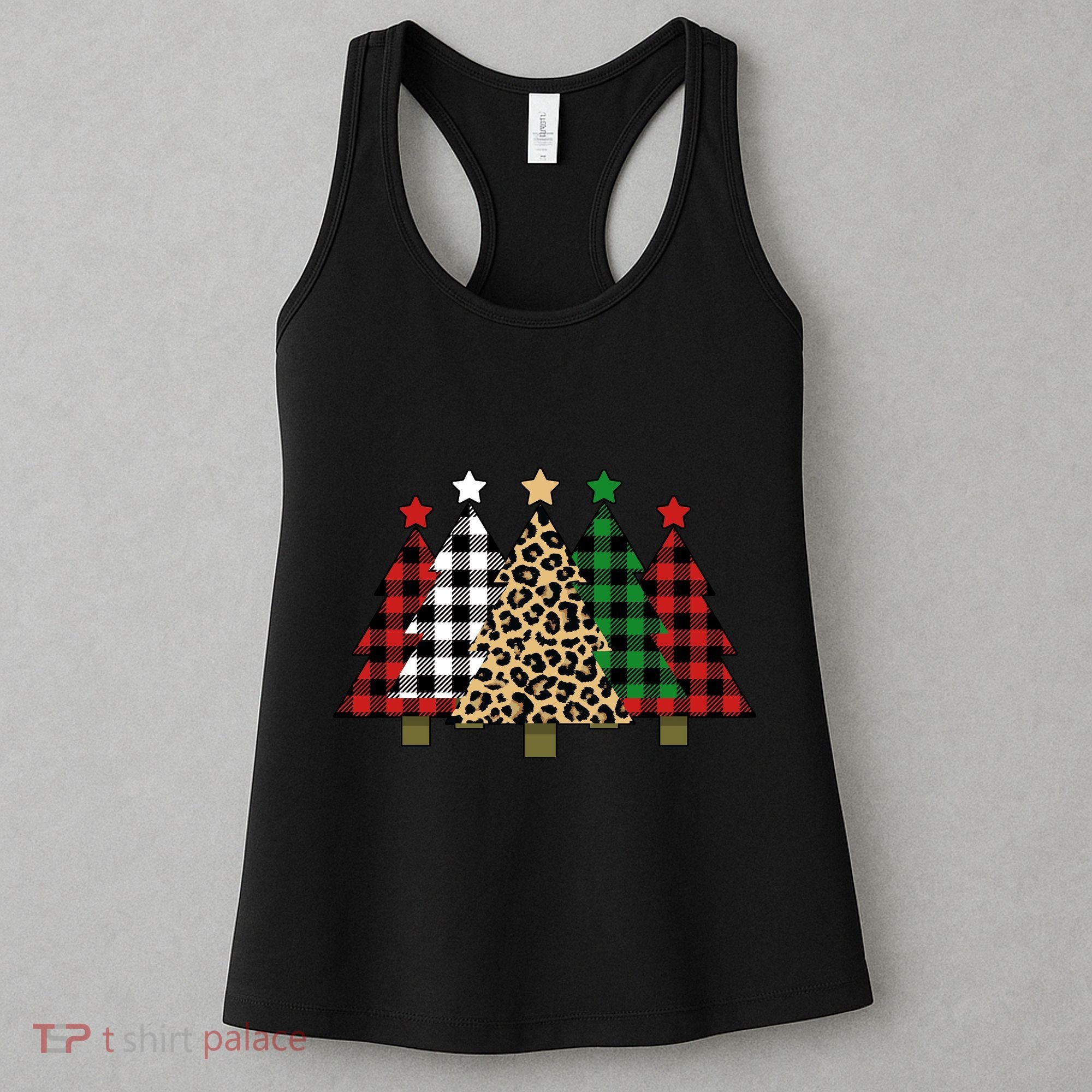 Christmas Trees Buffalo Plaid & Leopard Design Women's Tank Top