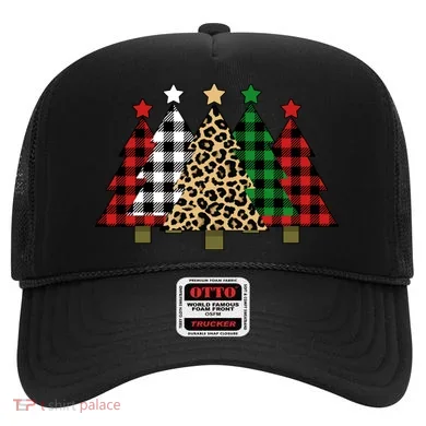 Christmas Trees Buffalo Plaid & Leopard Design Hat
