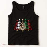 Christmas Trees Buffalo Plaid & Leopard Design Tank Top thumb 2