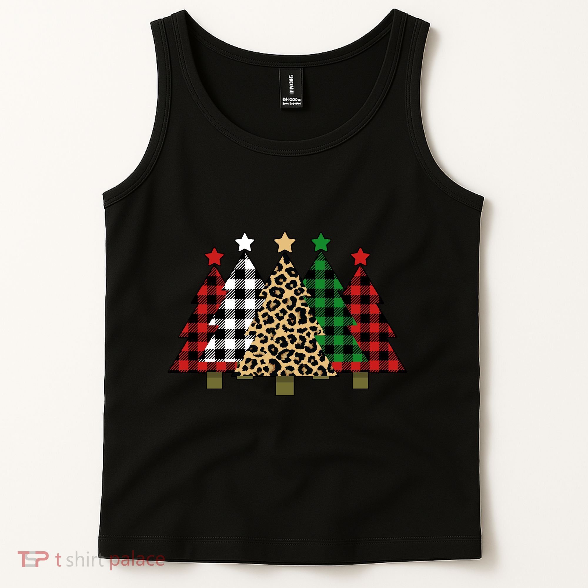 Christmas Trees Buffalo Plaid & Leopard Design Tank Top