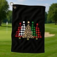 Christmas Trees Buffalo Plaid & Leopard Design Golf Towel thumb 1
