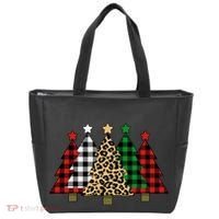 Christmas Trees Buffalo Plaid & Leopard Design Tote Bag thumb 0