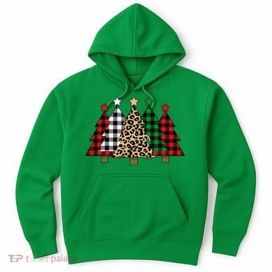 Christmas Trees Buffalo Plaid & Leopard Design Hoodie