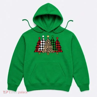 Christmas Trees Buffalo Plaid & Leopard Design Hoodie