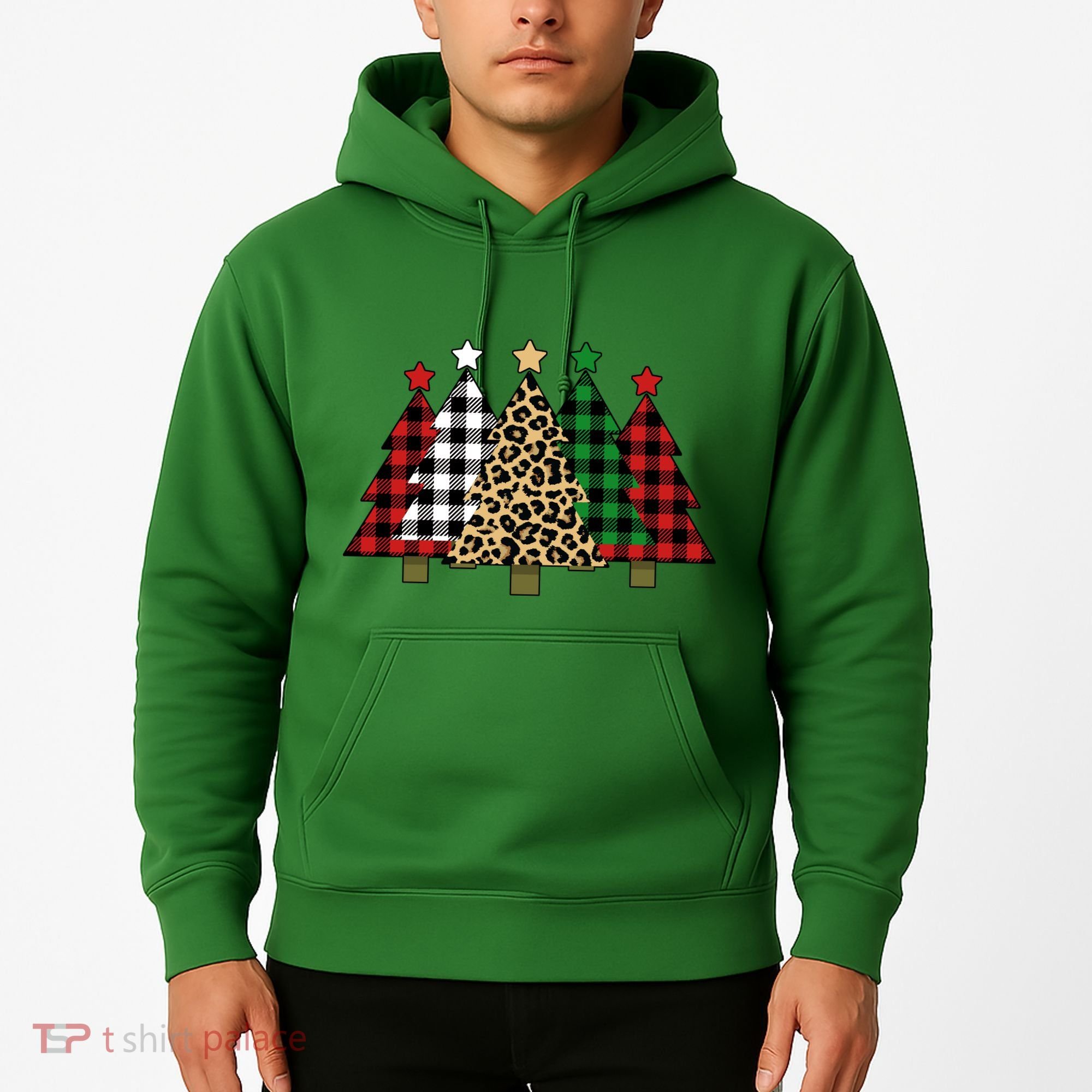 Christmas Trees Buffalo Plaid & Leopard Design Hoodie