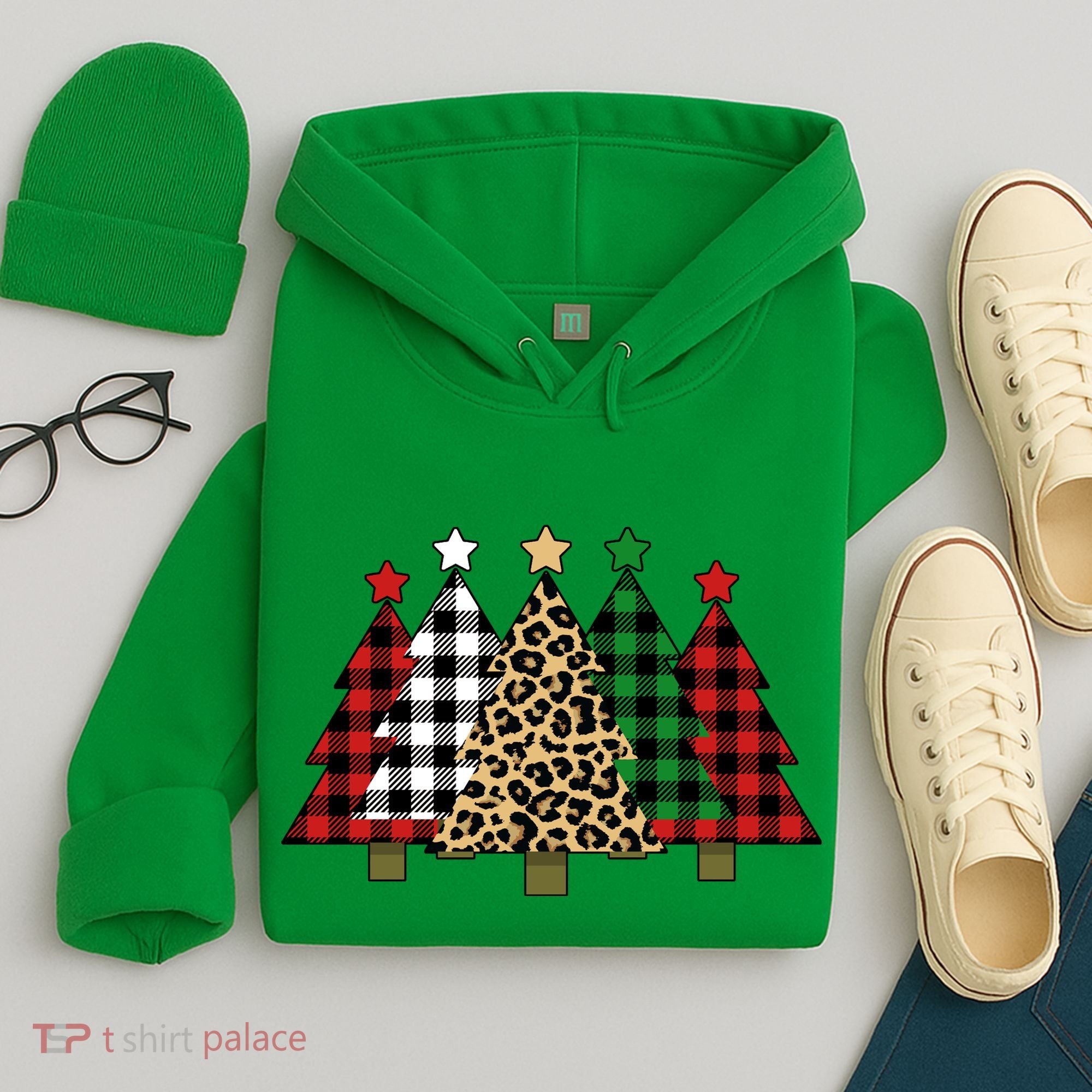 Christmas Trees Buffalo Plaid & Leopard Design Hoodie