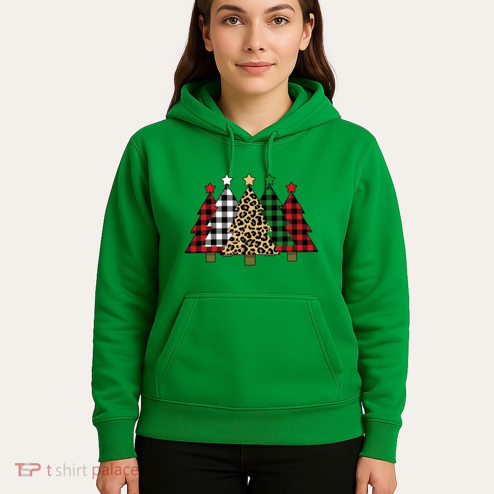 Christmas Trees Buffalo Plaid & Leopard Design Hoodie