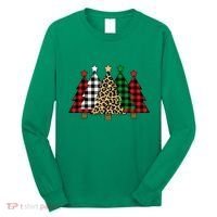 Christmas Trees Buffalo Plaid & Leopard Design Long Sleeve Shirt thumb 0