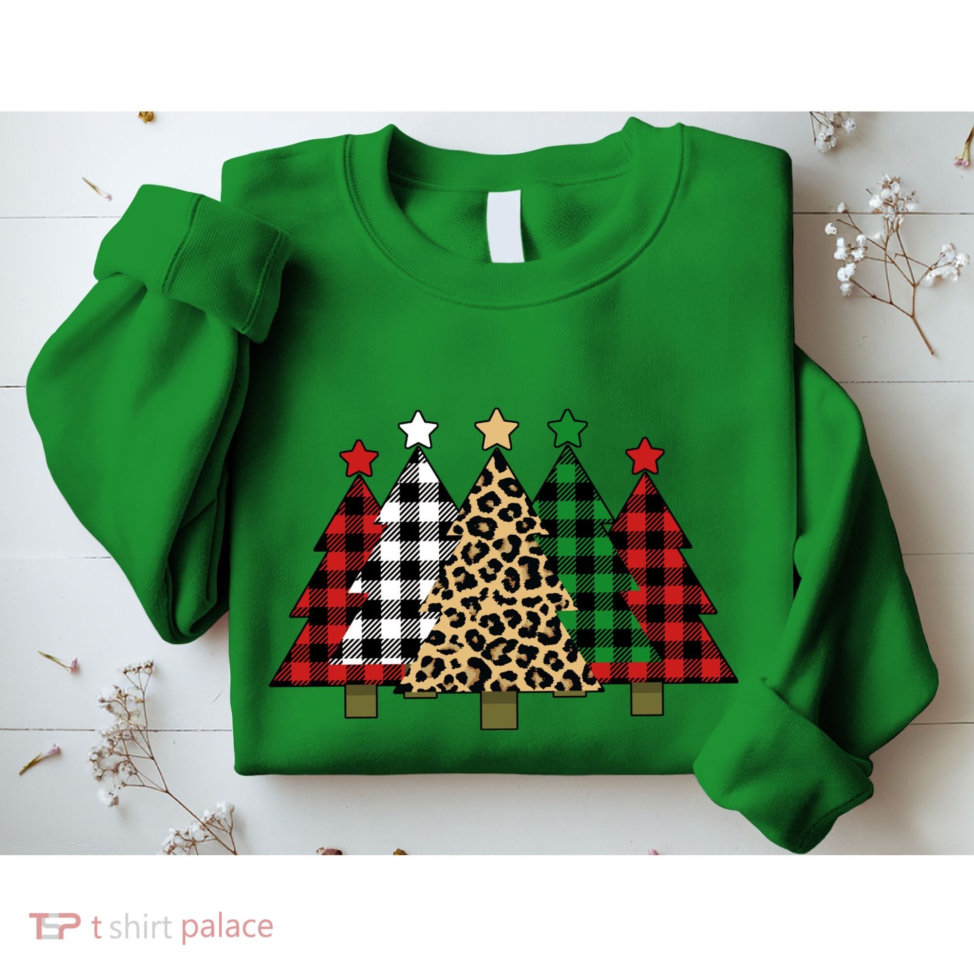 Christmas Trees Buffalo Plaid & Leopard Design Sweatshirt