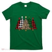 Christmas Trees Buffalo Plaid & Leopard Design T-Shirt thumb 0
