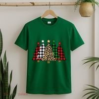 Christmas Trees Buffalo Plaid & Leopard Design T-Shirt thumb 2