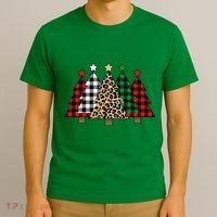 Christmas Trees Buffalo Plaid & Leopard Design T-Shirt thumb 3