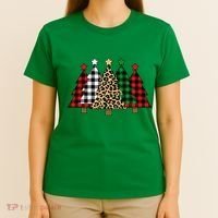 Christmas Trees Buffalo Plaid & Leopard Design T-Shirt thumb 4