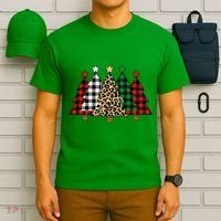 Christmas Trees Buffalo Plaid & Leopard Design T-Shirt thumb 6