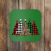 Christmas Trees Buffalo Plaid & Leopard Design Coaster thumb 0