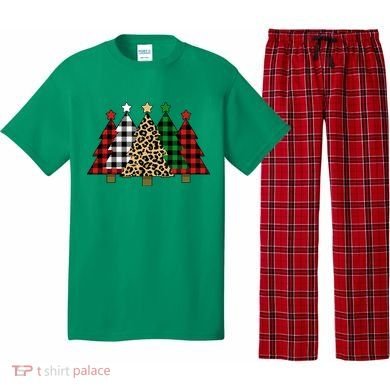 Christmas Trees Buffalo Plaid & Leopard Design Pajama Set