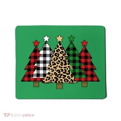 Christmas Trees Buffalo Plaid & Leopard Design Mousepad