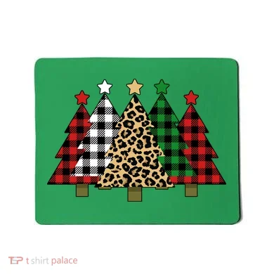 Christmas Trees Buffalo Plaid & Leopard Design Mousepad