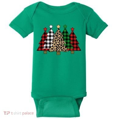 Christmas Trees Buffalo Plaid & Leopard Design Baby Bodysuit